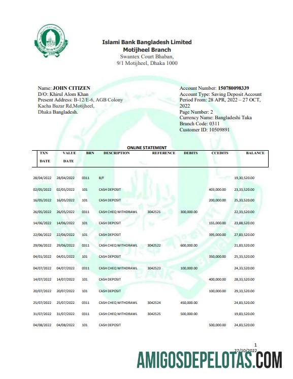 em branco Bangladesh Islami Bank Limited Statement modelo Word e PDF, 2 páginas